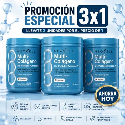 Compra 1 y Recibe 3 - NeoCell Multi-Colágeno | Piel Firme, Cabello Fuerte y Articulaciones