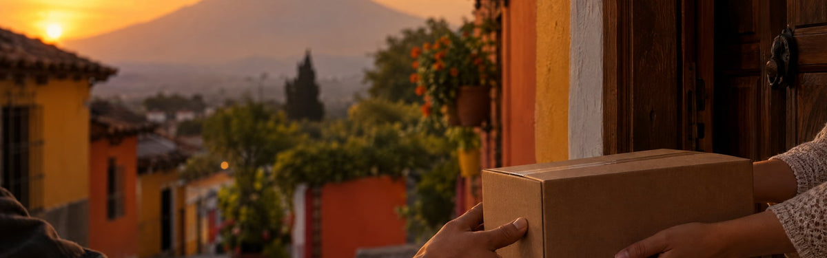 Entrega de un pedido en la puerta de una casa en Guatemala